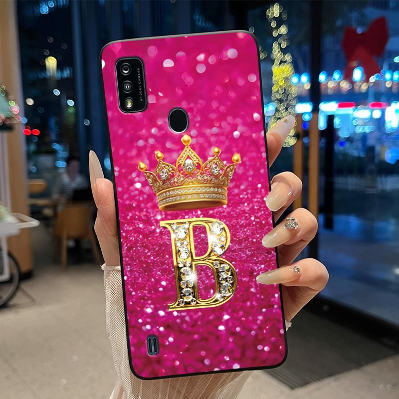 Stylish Style Initial Letter Crown Case For ZTE Blade A51/A7P Soft Silicone Black Case Shockproof Shell ZTE Blade A51/A7P Casing ZTE Blade A51
