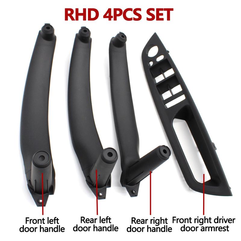 4PCS Set Car Front Driver Door Handle Armrest Cover Interior Door Pull Handle Panel Trim Cover For BMW X5 X6 E70 E71 2007-2013