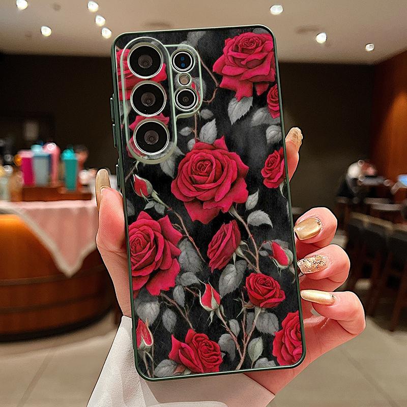 Magnetic For Magsafe Case For Samsung Galaxy S26 Ultra S25 Edge S24 Plus S23 FE S22 A17 A54 A55 A56 A57 5G Red Rose Flowers Pattern Cover