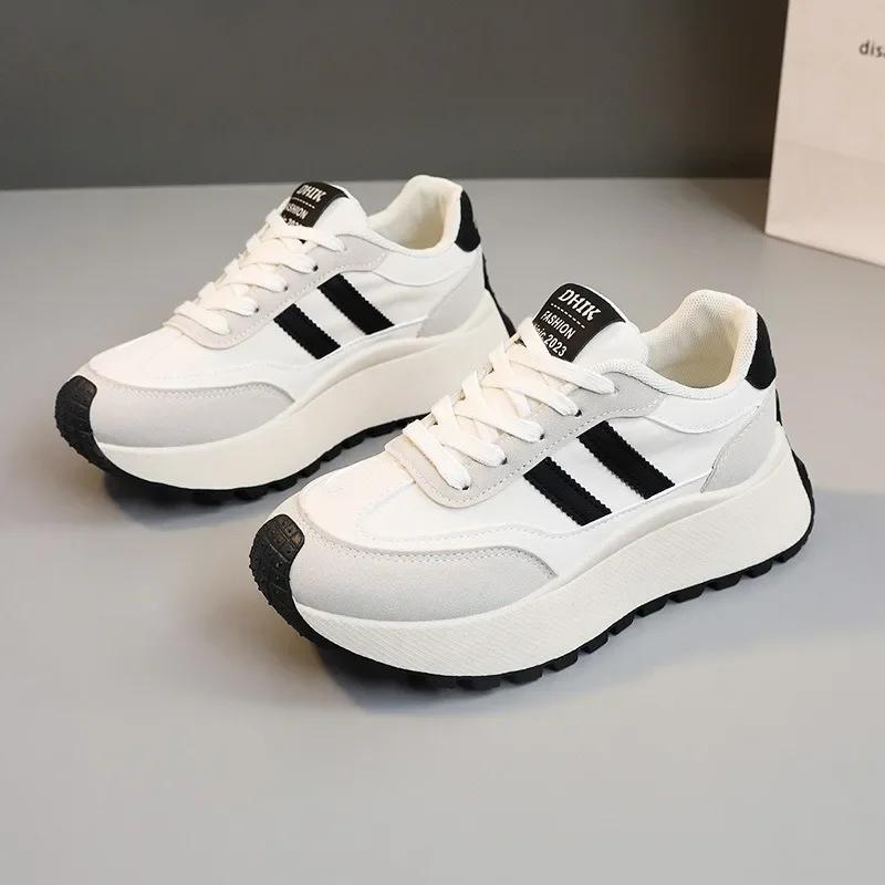 Spring Thick Bottom Women's Shoes 2025 Summer Casual Patchwork Leather  Ladies Femme Sneakers Casual Vulcanised Shoes