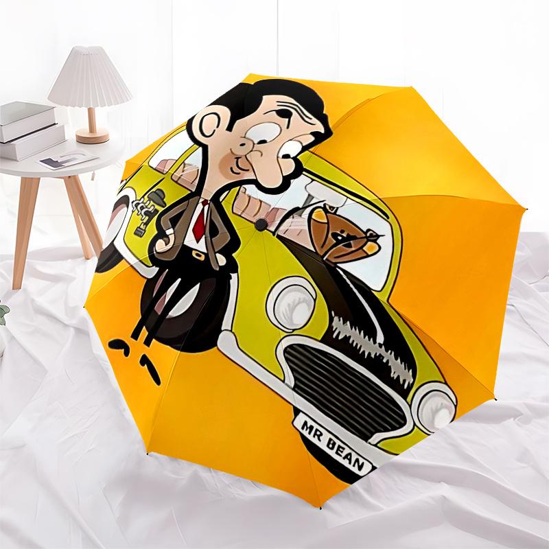 Paraguas de Viaje Temático de Mr. Bean - 8 Varillas, Apertura y Cierre Automáticos, Diseño Plegable Portátil, Paraguas Compacto y Elegante Adecuado para Exteriores