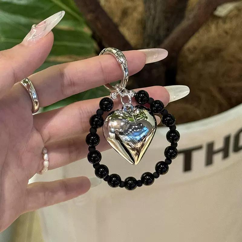 Y2k Retro Fashion Love Heart Bead Phone Bracelet Strap Charm Chain Knot Cellphone Lanyard Keychain Bag Camera keychain Pendant