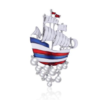 Corsage Personality Retro Brooch Versatile Alloy Drip Sailing Corsage Pearl Brooch