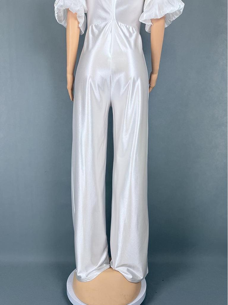 Women's One-Shoulder Stacked Sleeve Jumpsuit Party Dress 5813