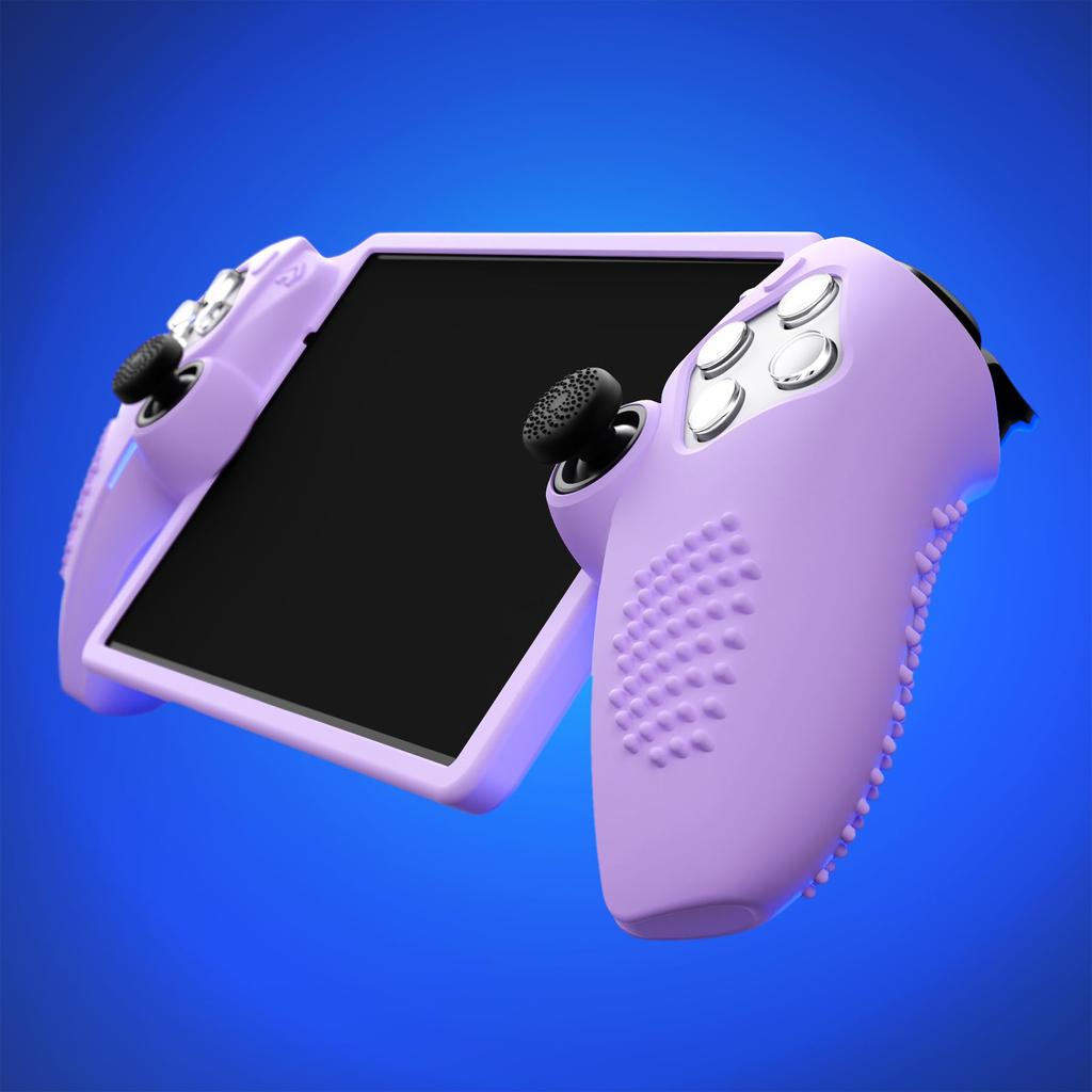 Protective cover case for PlayVital PS with 3D stud design for improved grip and stick compatible thumb grip cap Portal, anti-slip [Mauve Purple]