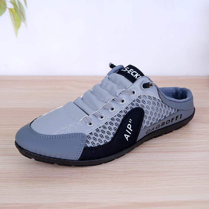 

Мужская обувь большого размера летняя дышащая полая сетка повседневная обувь сумка голова полушлепанцы мужские ленивые для вождения крутые шлепанцы 39 серый