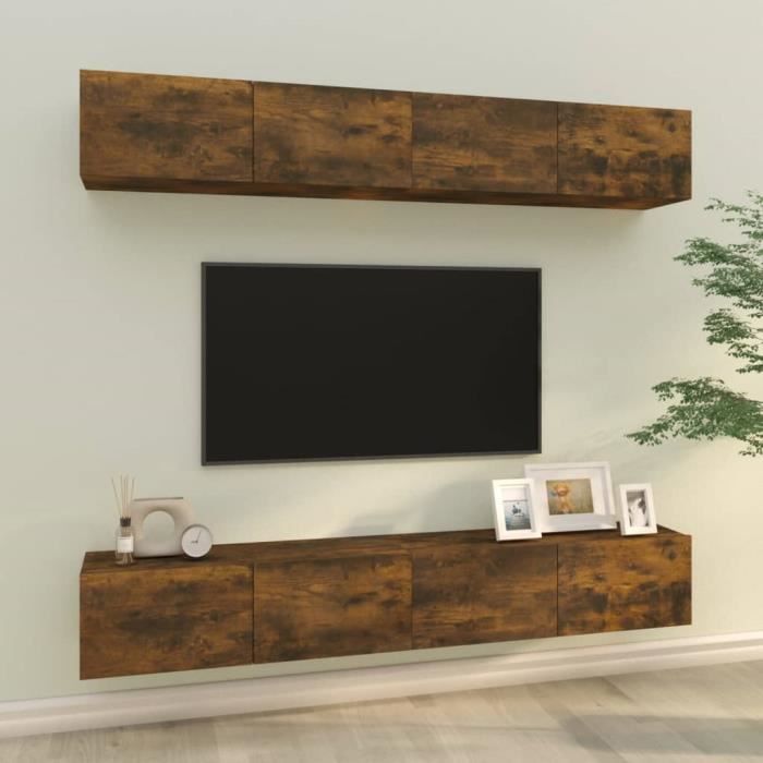 VidaXL Wall-mounted TV Units 4 Pcs Smoked Oak 100x30x30 Cm 3114195