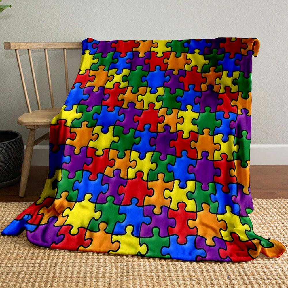 A Colorful Interlocking Puzzle Piece Pattern with Vibrant Hues. for All Seasons Blanket Lunch Break Throw Gift