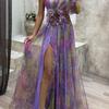 Rochie de Seară cu un Umăr pentru Femei Rochie Maxi din Plasă cu Flori Decolteu Înalt Elegantă pentru Petrecere Oaspete la Nuntă Rochie de Bal