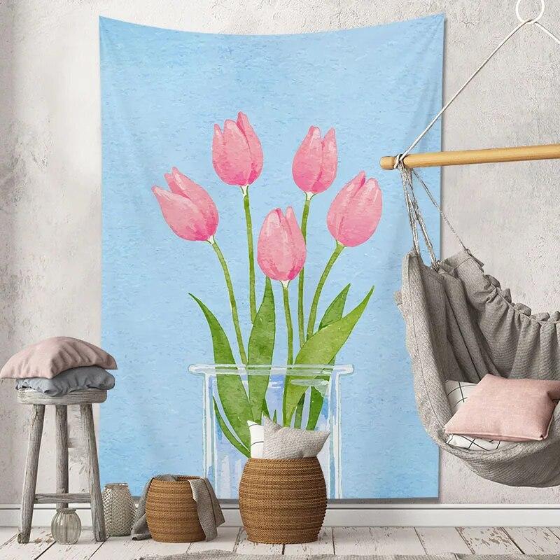 Decorative Tapestry Tulip Flowers Background Home Decoration Living Room Art Wall Covering