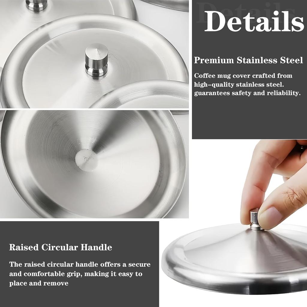 2Pcs Stainless Steel Cup Covers, 4.8Inch Coffee Mug Lid, Metal Tea Cup Cover, Universal Lid for Hot Tea Home Kitchen Camping, 12.M