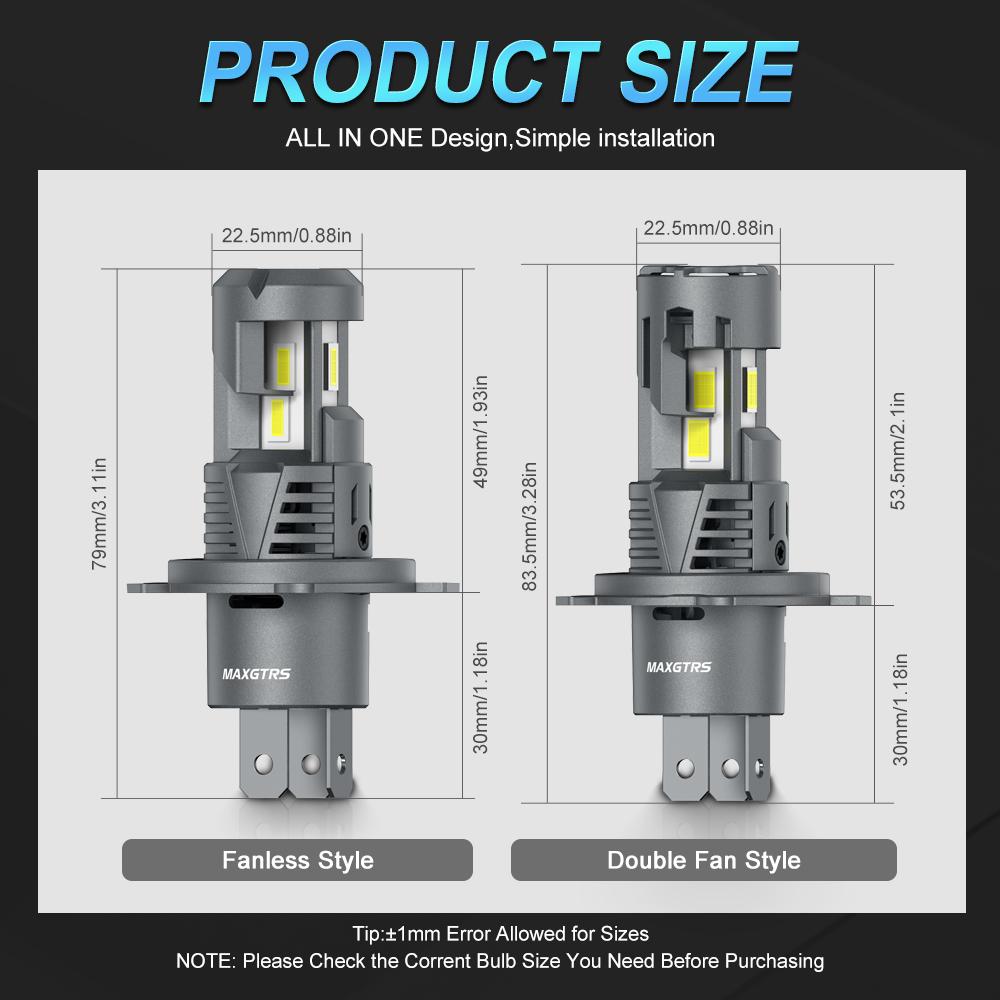 MAXGTRS 30000LM H4 LED 9003 HB2 Headlights High and Low Beam with Fan Wireless 110W Car Headlamp 12V