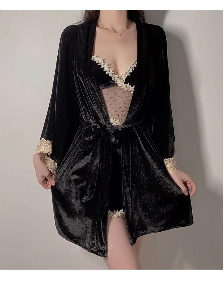 Guiruo Velvet Lingerie Set: Camisole, Open-Front Robe, Breast Pads - Pure Desire Collection 1490