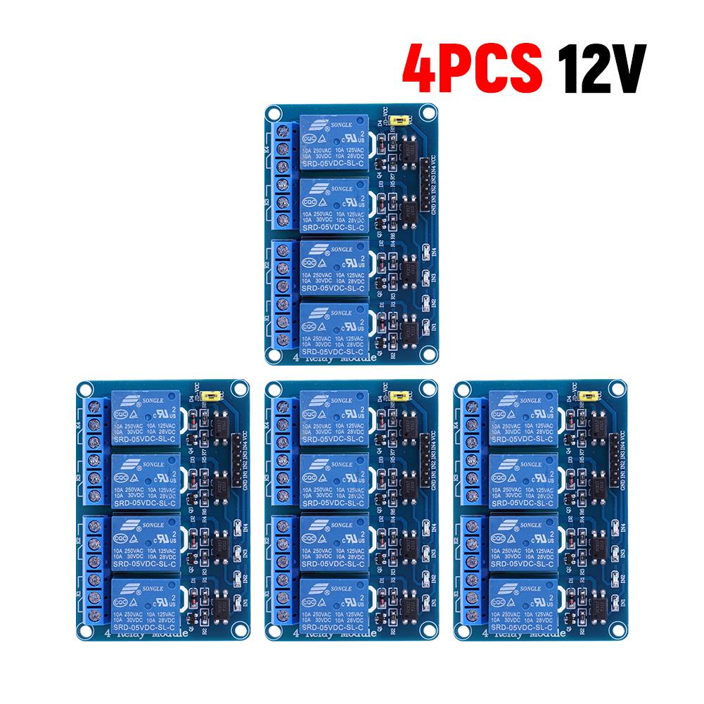 1-5 Stück 4-Kanal-Relaisplatine AVR 51 PIC 5V 12V 4-Kanal-Relaismodul mit Optokoppler-Relais 4-Wege-Relaismodul für Arduino