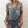 Women's Fashion Casual V-neck Short Seeve Ethnic Printing Button Loose Top