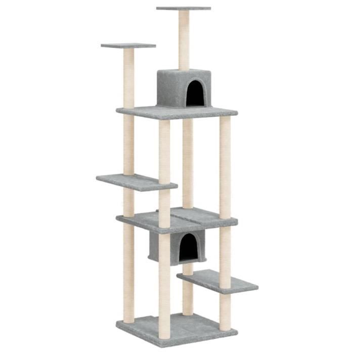 171688 vidaXL Cat Tree with Sisal Scratching Posts Light Grey 176 Cm
