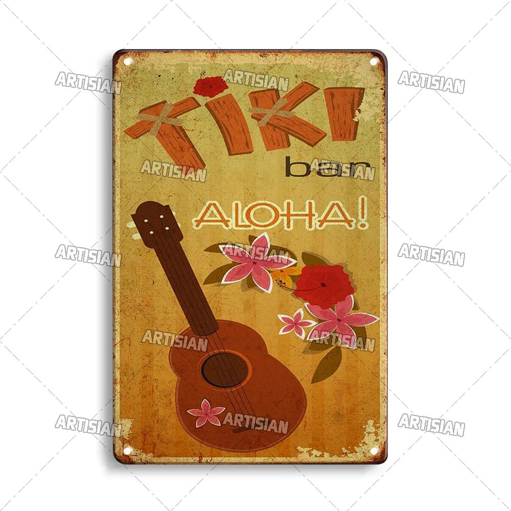 RetroTikiBarSign Retro Tiki Bar Metal Tin Sign - Vintage Hawaii Decorative Plate, Home/Garage/Cafe Wall Plaque