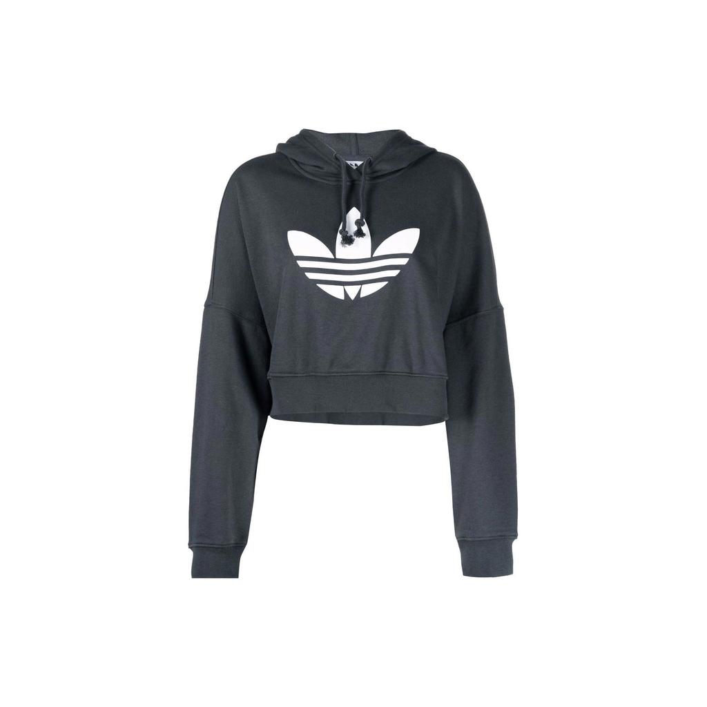 adidas Felpa Cropped Manica Lunga con Stampa Logo Solido Originals Donna Felpa Nera HU1609