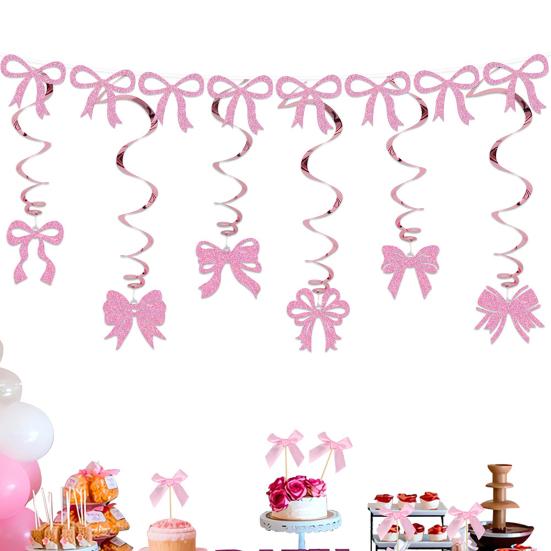 Dekorační sada na tématickou párty Mašle Růžový třásňový banner Toppery na dort Zlaté třpytivé spirálové závěsné ozdoby Dekorace na narozeninovou oslavu pro dívky