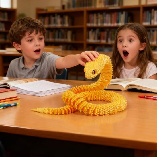 3D Printed Snake Figurine Movable Joints Snake Figure Articulated Animal Model Toy Home Office Bookshelf Desktop Decoration Ornament