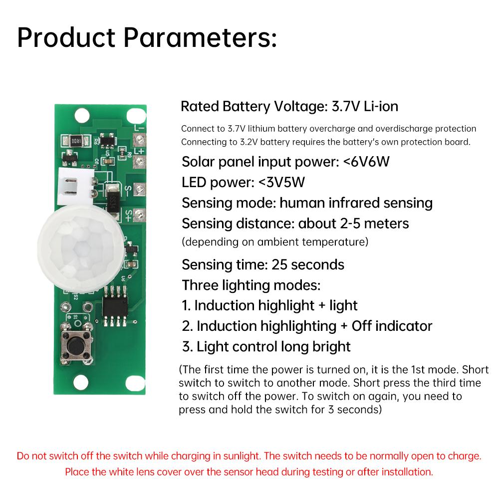 3.7V DIY Solar Light Circuit Board Control Sensor Module Infrared Human Body Induction Solar Light Lamp Control Switch Module
