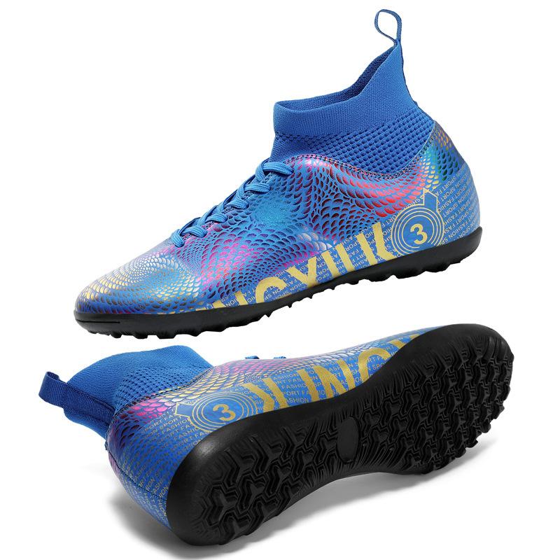 Manufacturer spot straight hair high top breathable football shoes professional game shoes artificial turf training shoes spot 2025