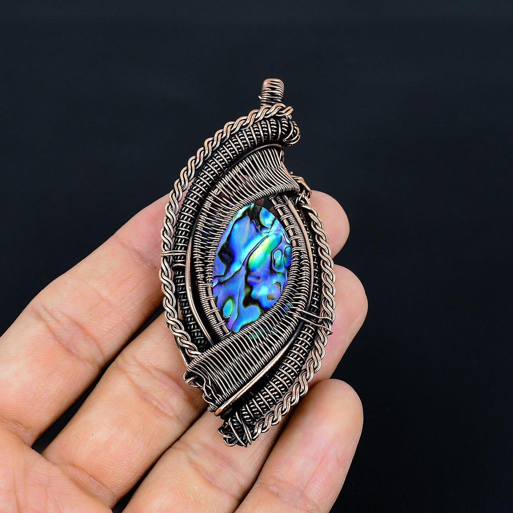 Abalone Shell 999 Copper Wire Wrapped Pendant, Handmade Gemstone Pendant Jewelry, Gifts For Wife Brand New Pendant