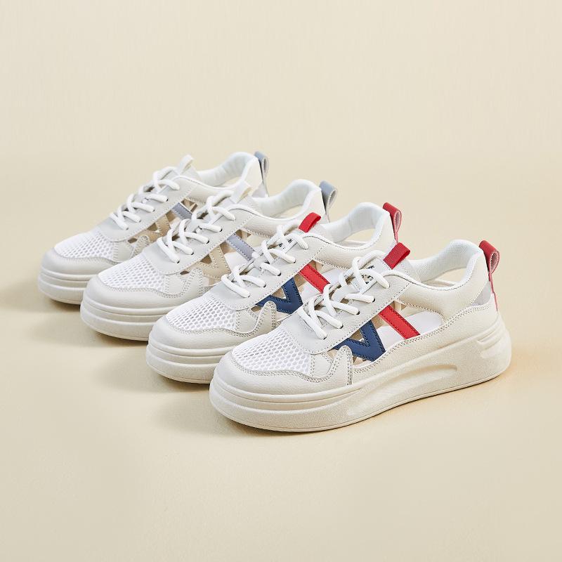 New Summer White Shoes for Female Students' Heightened Hollow Mesh Breathable Casual Street Shot