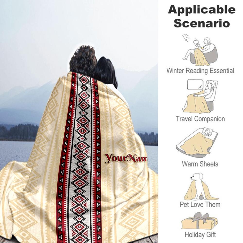 Ethnic Tribal Patterns Customize Text Blanket Lightweight Personalized Blanket Soft & Cozy Perfect for Livingroom Bedding Nap Office Chair