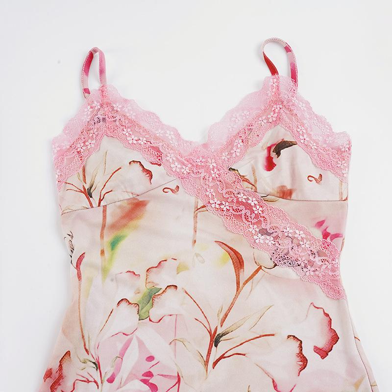 European American Printed Camisole Hip-hugging Dress - Sexy Slimming Long Design for Women