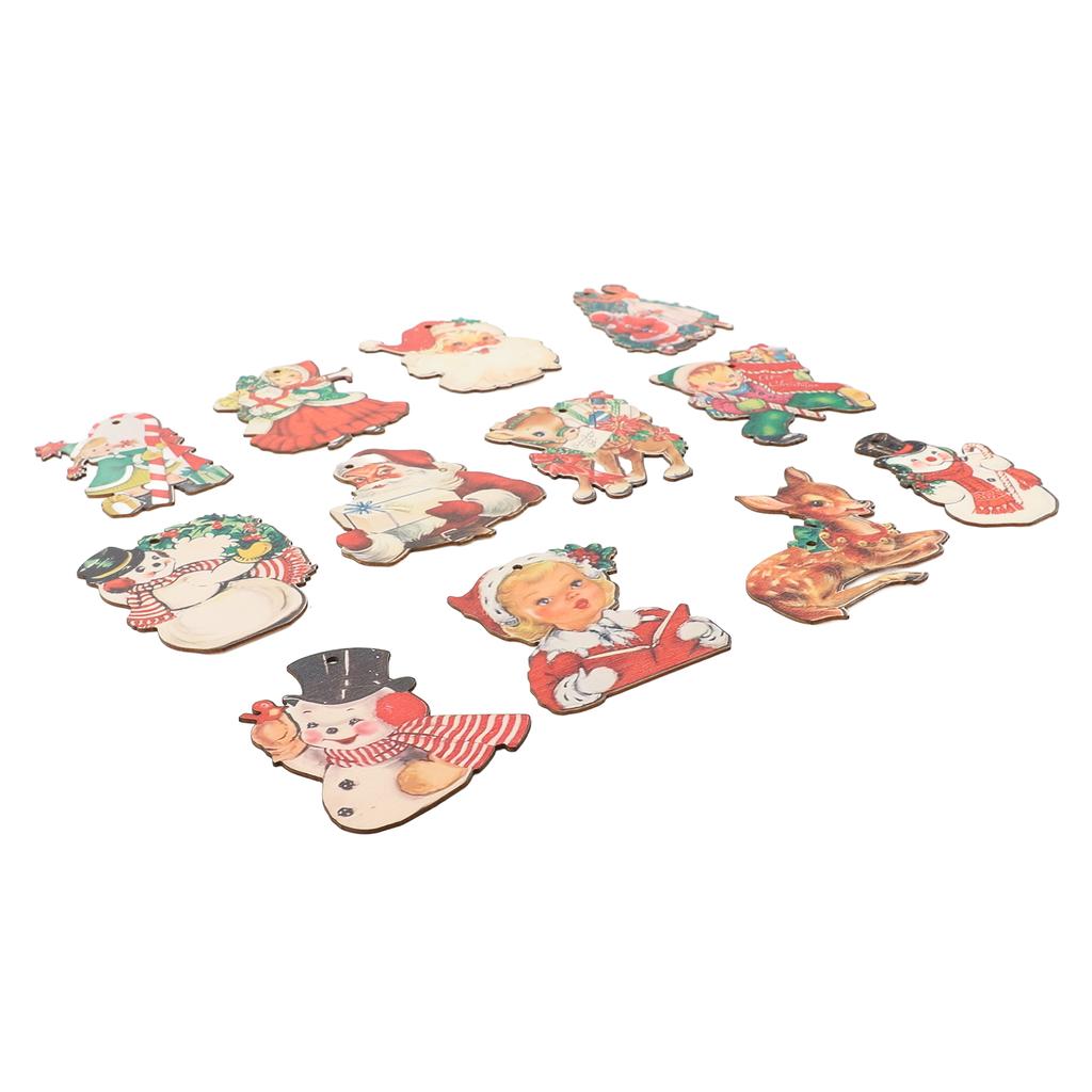 36pcs Xmas Hanging Decorations with Ropes Wooden Exquisite Snowman Elk Hanging Ornaments for Xmas