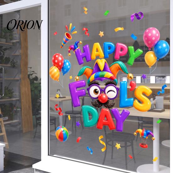 Decorative Window Decals Happy Fools' Day Glass Sticker, Clown Balloon Static Cling, Stickers Removable Festive Decal for April Decoration Sticker
