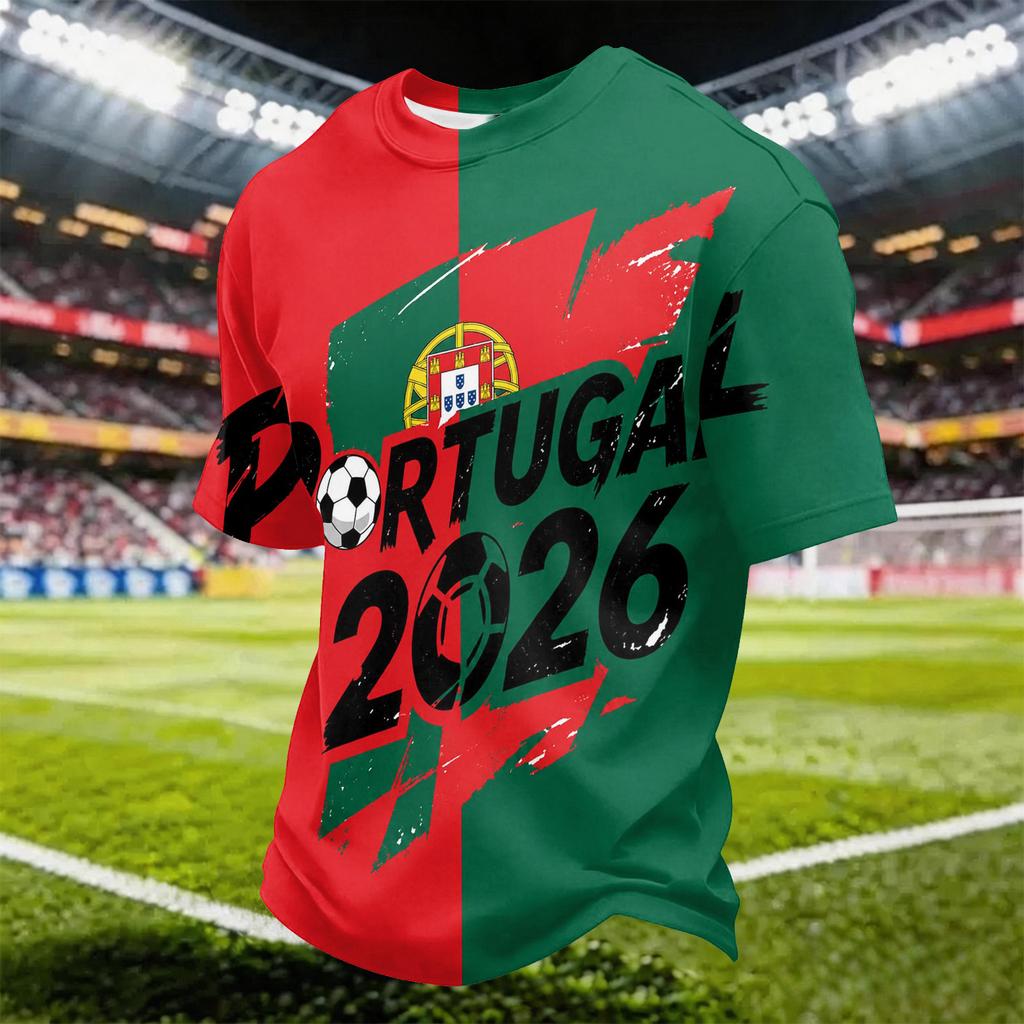 Men's Casual Soccer Print Quick Dry Crew Neck Lightweight Mesh Breathable Short Sleeve T-Shirt Suitable for Outdoor Sports and Daily Wear