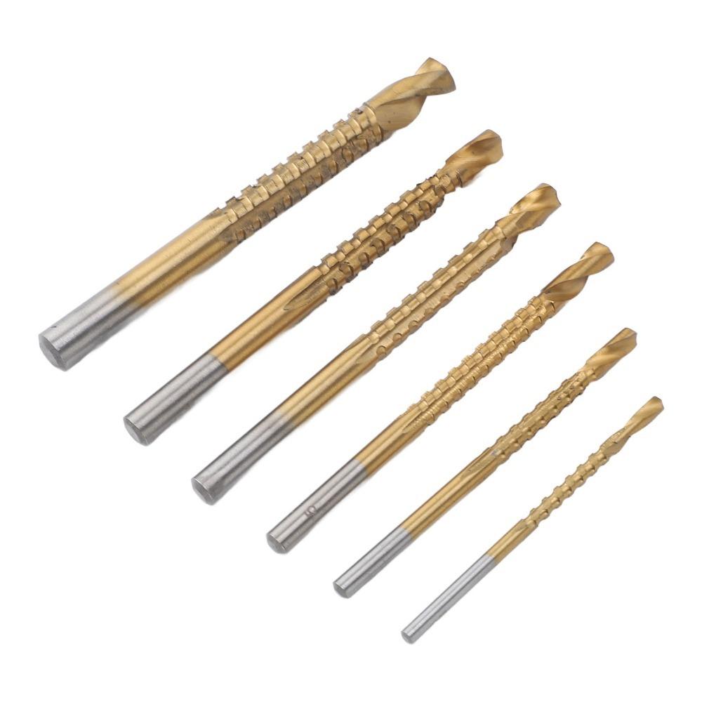 6 Stück Titanbeschichtete Spiralbohrer 3-8mm Seitenschneider mit Kerben für Holz Metall Kunststoff