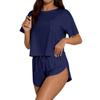 Women's Pajama Set Short Sleeve Striped Printed Two-piece Loungewear  Neck Pajamas Split Shorts Set Soft Sleepwear