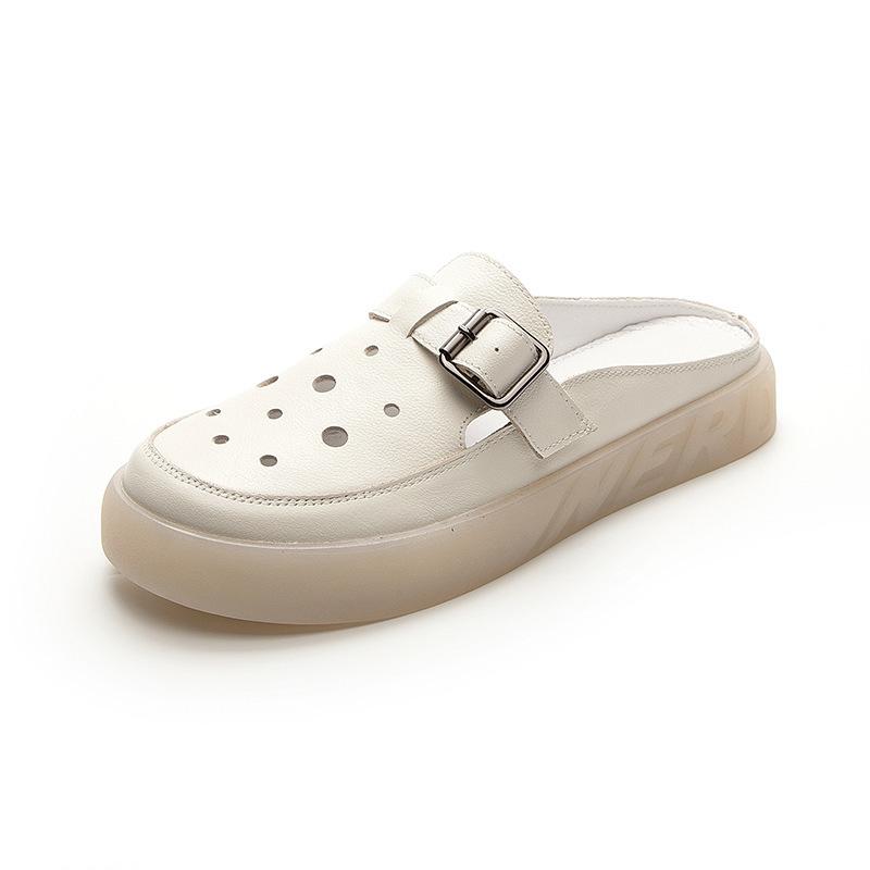Leather Bag Head Half Slippers Women's Shoes Summer Wear New Nurse Work Shoes Fashionable Versatile Women's Sandals Soft Sole