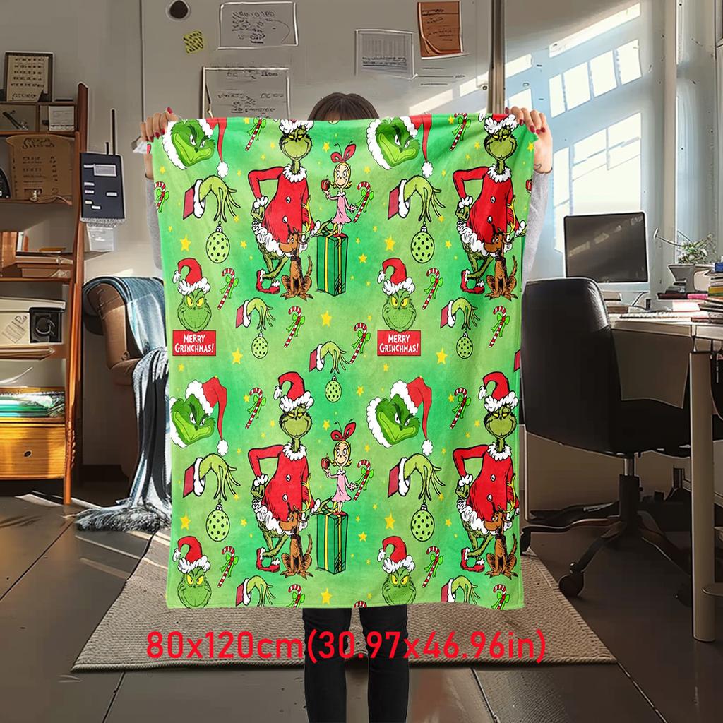 Christmas Gift Comedy Movie How the Grinch Stole Christmas Blanket Home Warming, Four Season Bed Decoration Sofa Cover Flannel Throwing Blanket K5