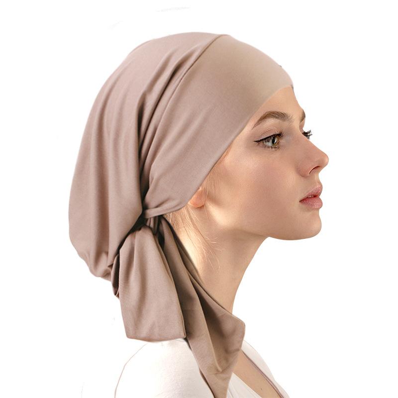 Solid color elastic streamer headscarf cap, headband cap, primer cap, hair care cap JDT-31A