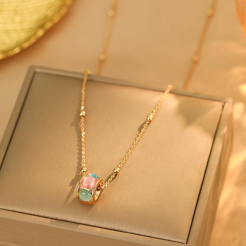 

Colorful Cat Eye Stone Ball Pendant Earrings, Fresh Elegant Sweet Light Luxury Versatile Ear Accessories 18K