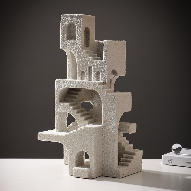 Creative Hollowed-out Buildings Resin Architecture Staircase Geometric Interlaced Staircase Archway Home Decoration Accessories