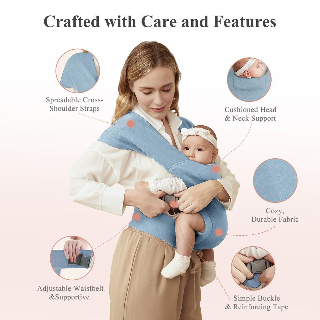 Newborn Carrier, Cozy Baby Carrier, Ergonomic Baby Wrap Carrier, Light Blue