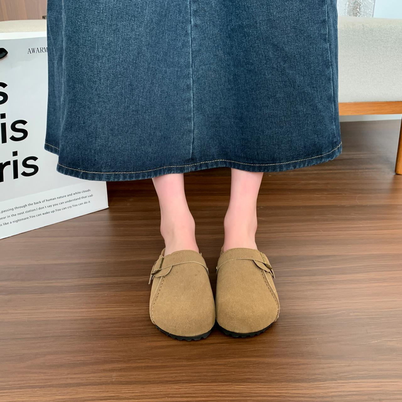 

Туфли Boken на платформе женские весна 2025 новая сумка голова полушлепанцы для улицы модные и повседневные ленивые туфли на одной педали 40 хаки