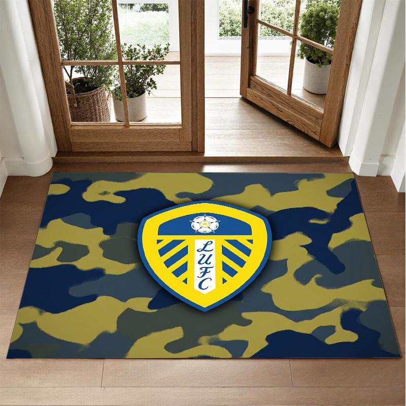 Leeds United Football Design Crystal Velvet Rug Soft Decorative Mat for Bedroom Entrance