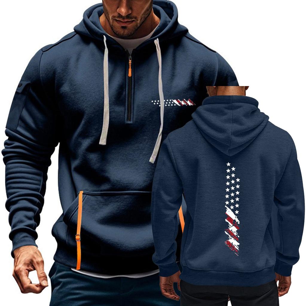 Flag Print Hoodie For Men Hoodie Zipper Pullover For Men Sport Plus Size Casual Hoodie