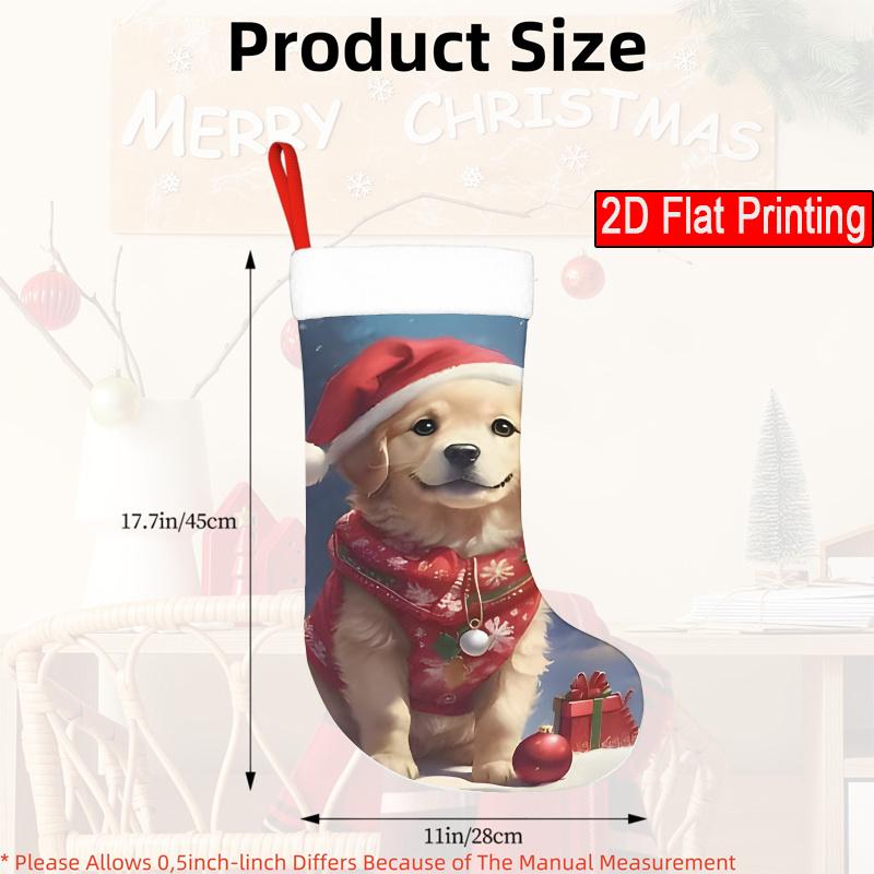 Christmas Decoration Fireplace Hanging Stocking 1pc Christmas Golden Retriever Puppy-pattern Christmas Gift Socks, Chris