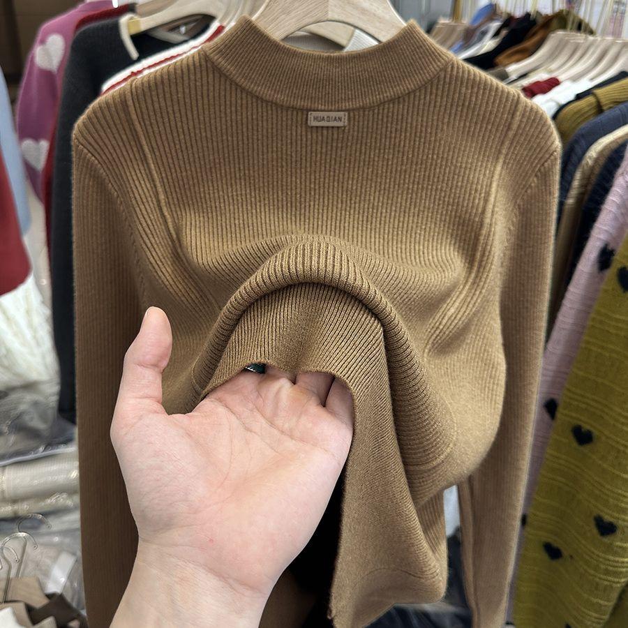 Versatile Women's Sweater Autumn and Winter Half-high Collar Knitted Top Large Size Base Shirt Trendy