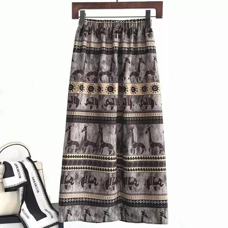 Женская винтажная черная белая геометрическая принтованная эластичная талия миди юбка S