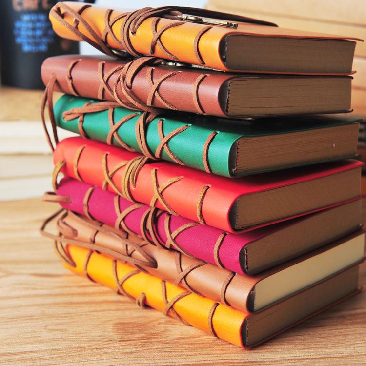 Retro Faux Leather Notebook with Key Binding and Embossed Logo
