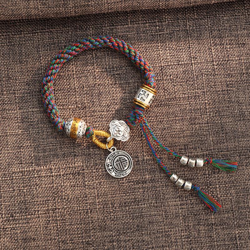 Men and Women Ethnic-style Hand-woven String Bracelet, Retro Color Cotton Thread Woven Bracelet