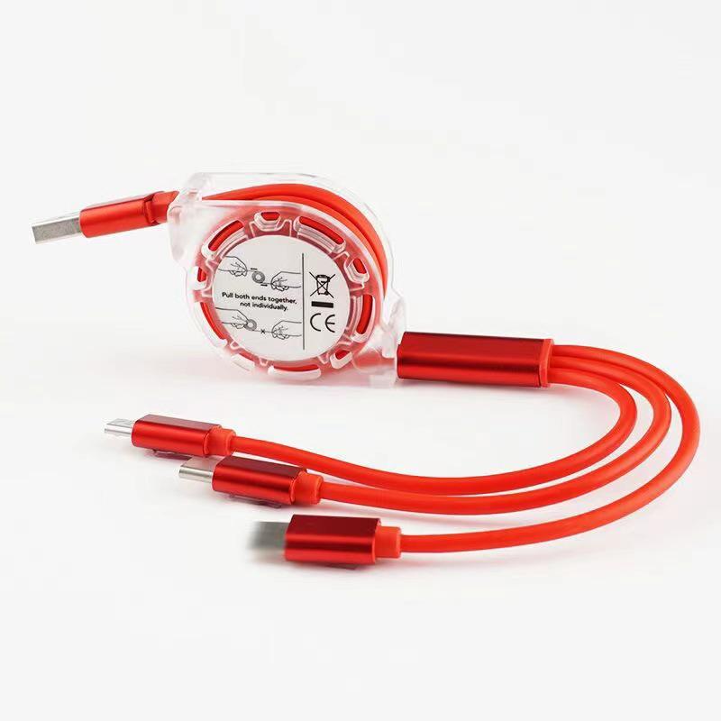 Retractable Crystal One-to-Three Fast Charging Cable: Multi-function for Mobile Phones.
